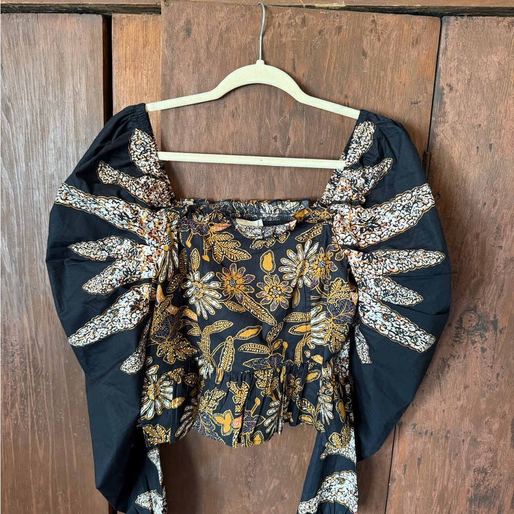 Cleobella Black and Gold Floral Blouse